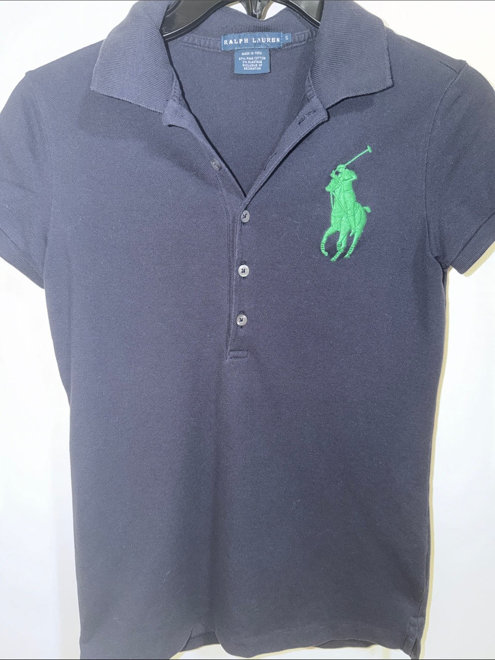 Ralph Lauren Navy Polo with Green Pony Embroidery